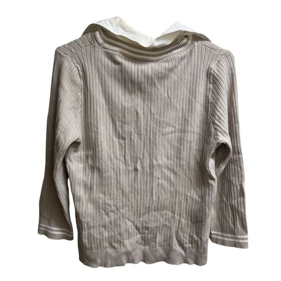 VTG Y2K Faded Glory Preppy Beige and White Collared V-Neck Knit Sweater SZ M - Picture 2 of 4